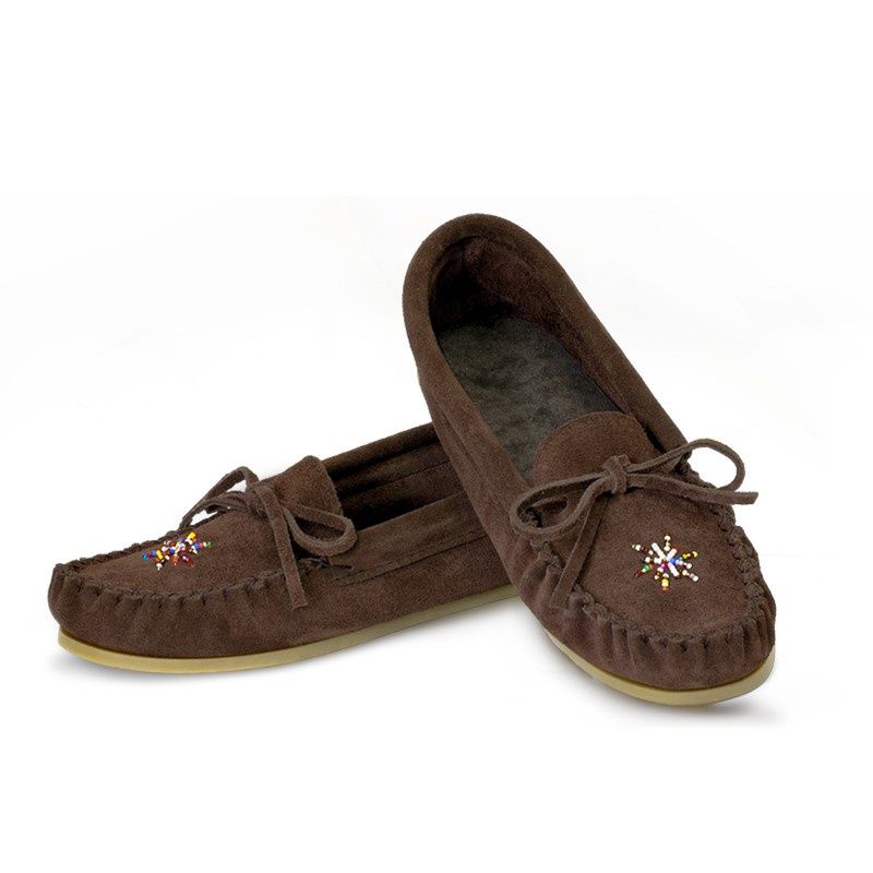 &quot;Moccasins, beaded, crepex natural sole&quot; Chocolate