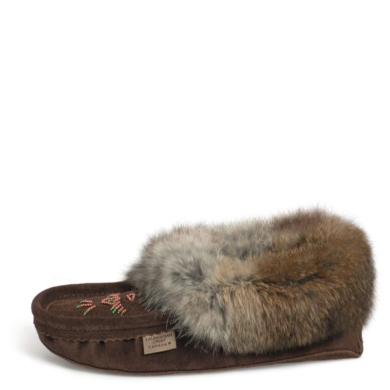 &quot;Slipper, Orlon, Beaded Slipper with Fur Trim and Padded sole&quot; Chocolate