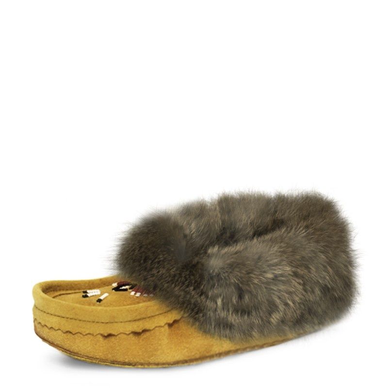 Junior &quot;Slipper, Orlon, Beaded Slipper with Fur Trim and Padded sole&quot; Indian Tan