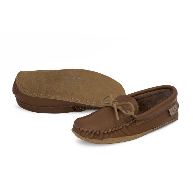 Mens &quot;Moccasin Slippers , Single Lacing, Shoes &quot;Maple/Tan
