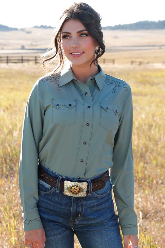 Cruel Denim Women's Long Sleeve Button Up - Green
