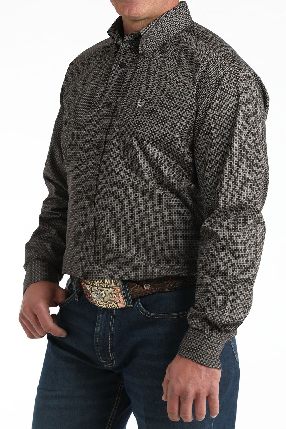Cinch Button Up L/S Shirt Men’s- Brown Print