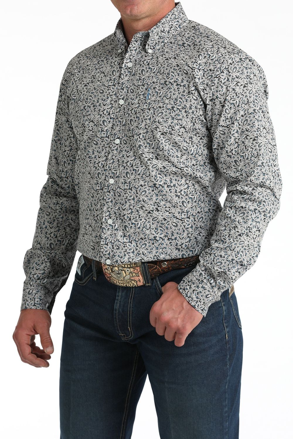 Cinch Button Up Modern Print Mens - Multi
