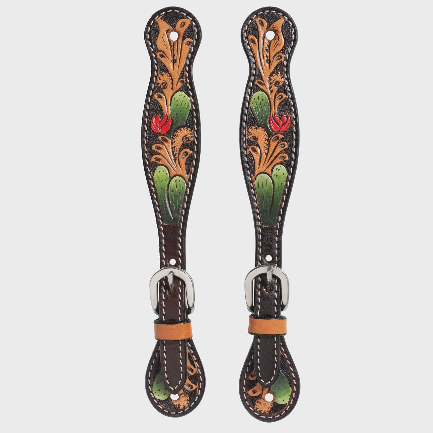 Weaver Turquoise Cross Cactus Tooled Ladies' Spur Strap