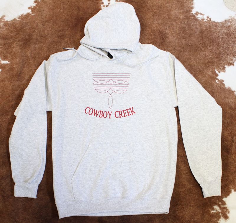 Cowboy Creek Embroidered  Bootstitch Hoodie- Ash