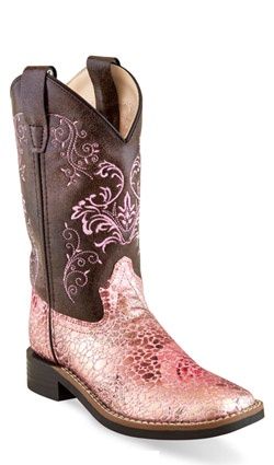 Old West Girl&#39;s Brown &amp; Pink Sparkly Boots