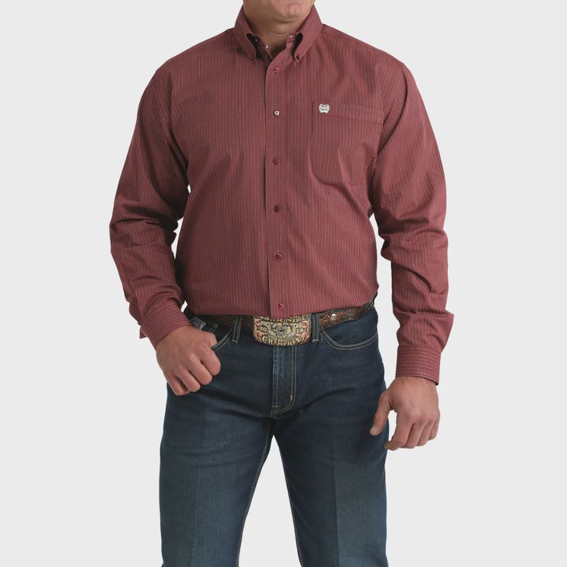 Cinch Men's Classic Fit L/S Burgundy Button Down Shirt