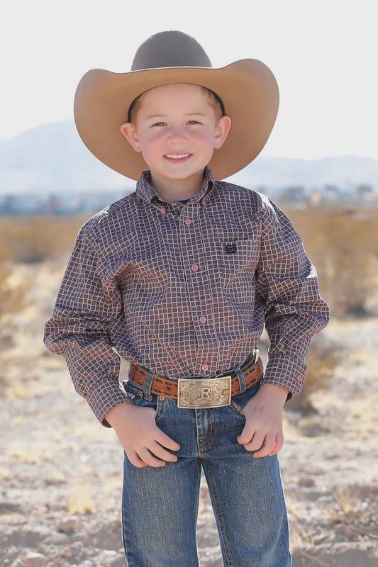 Cinch Boys Pink Weave Print L/S Button Up Shirt