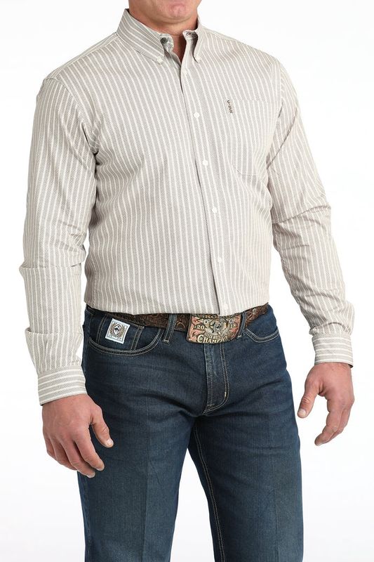 Cinch Men's Modern Fit L/S Button Down Shirt-Br. Striped