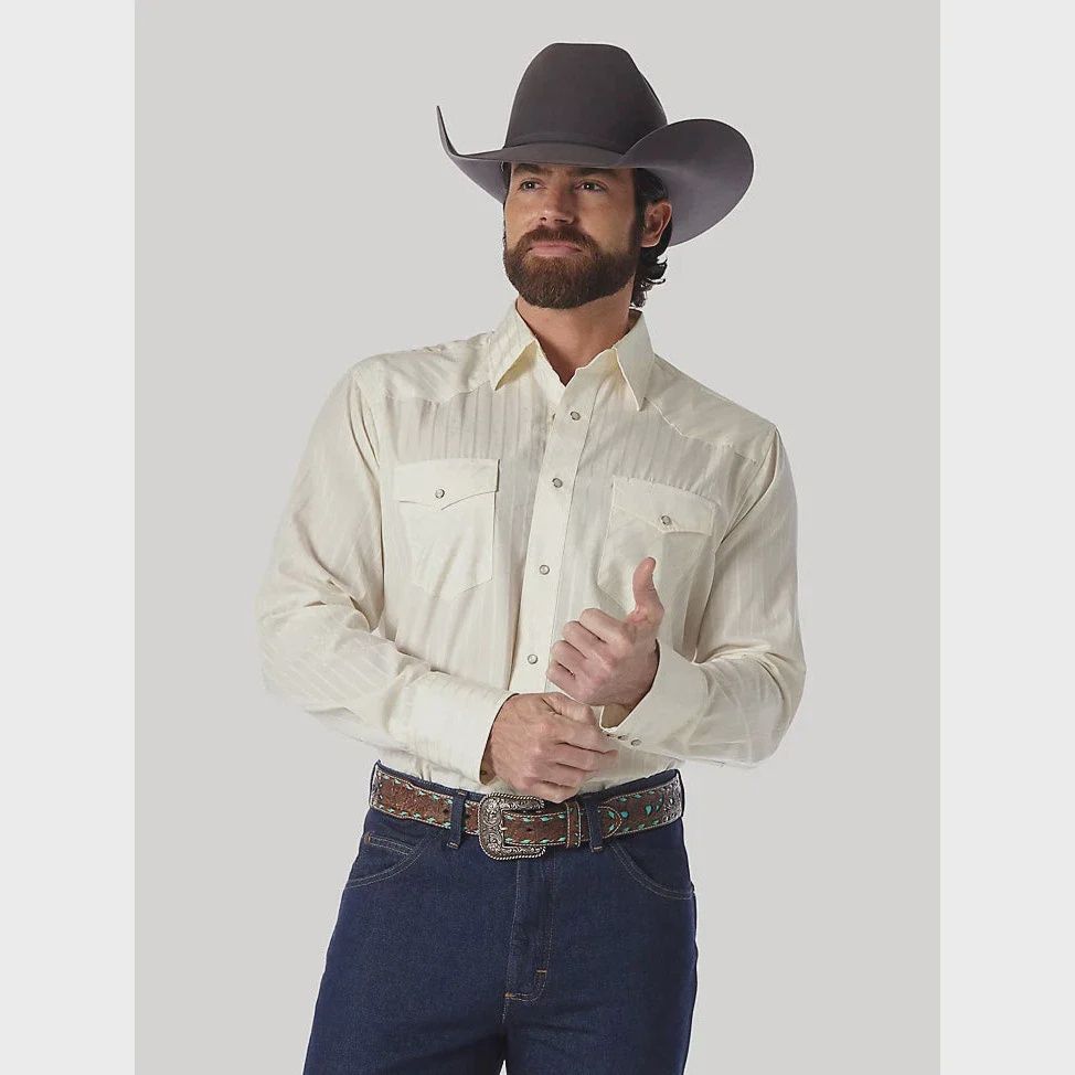 Wrangler Men’s Western Snap Shirt Cream