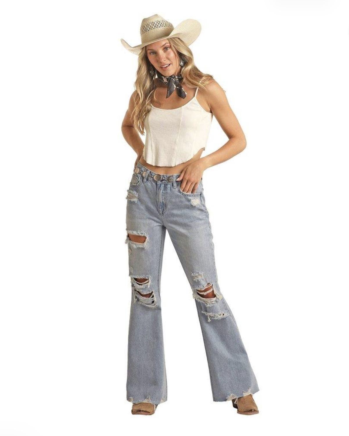 Rock &amp; Roll Women's Light Wash High Rise Flare Jean