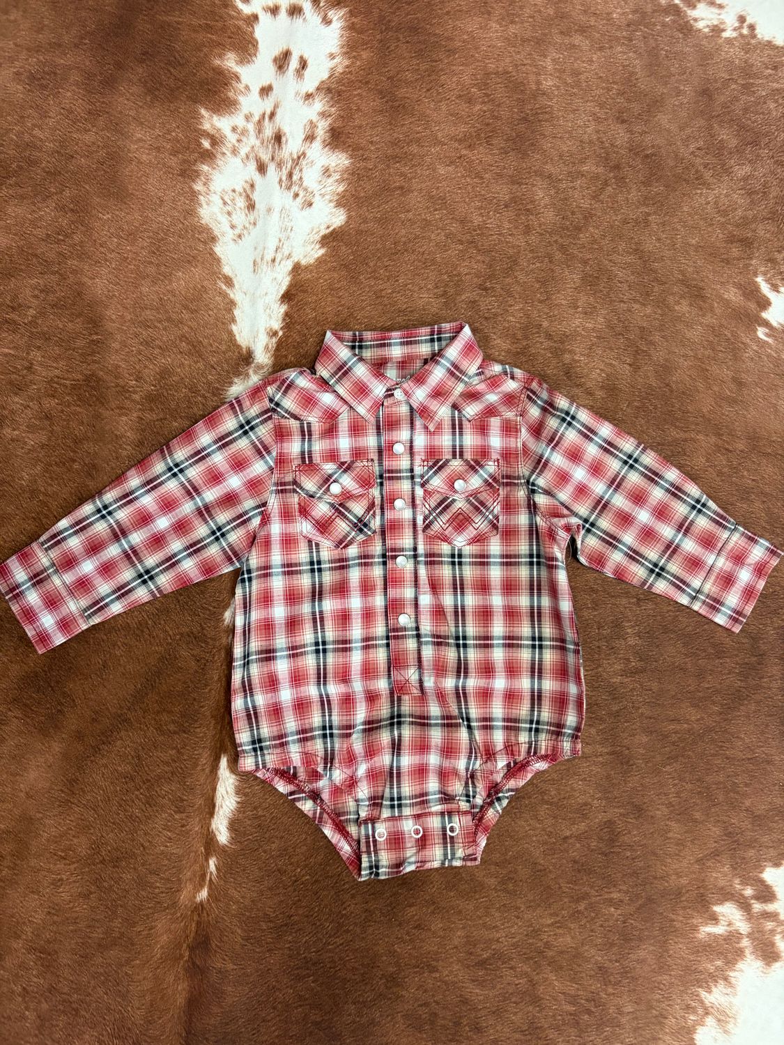 Wrangler Baby Boy Button Up Onesie - Red