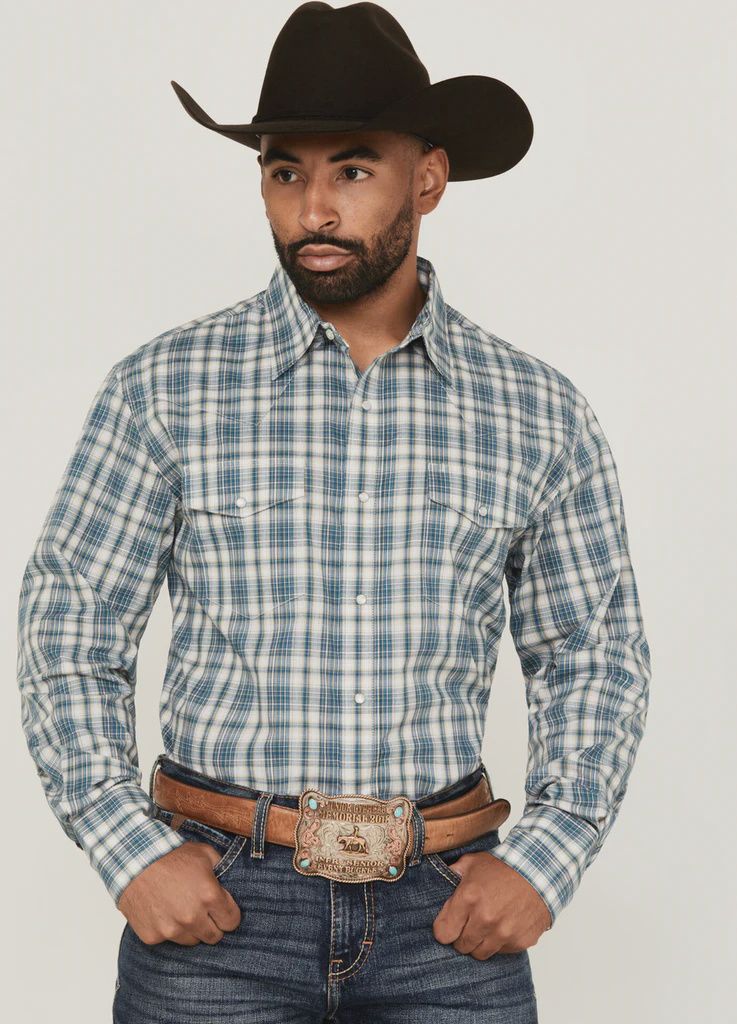 Wrangler Men's Snap LS Blue/Yellow Plaid
