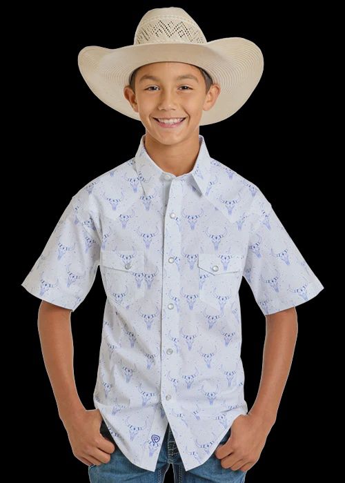 Boys' Longhorn Short Sleeve Snap Shirt