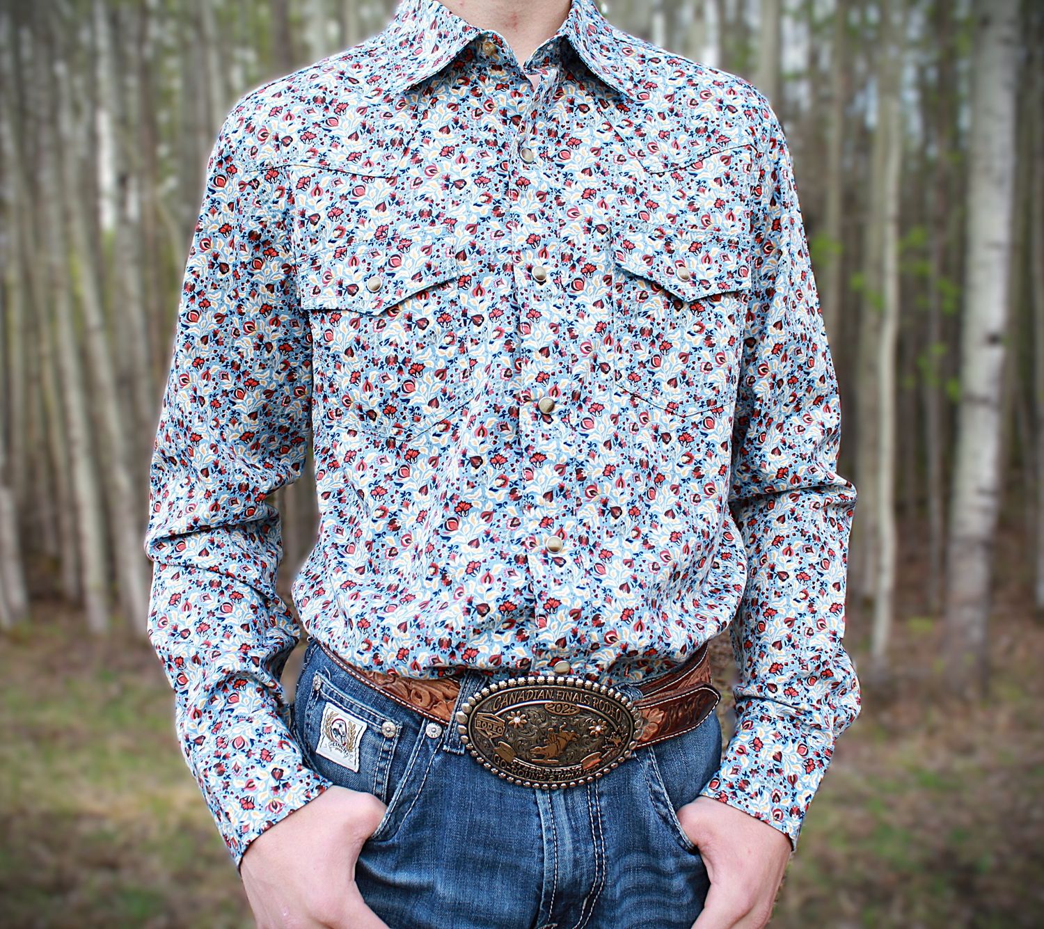 Wrangler Retro® Premium Long Sleeve Snap Shirt - Modern Fit - Blue