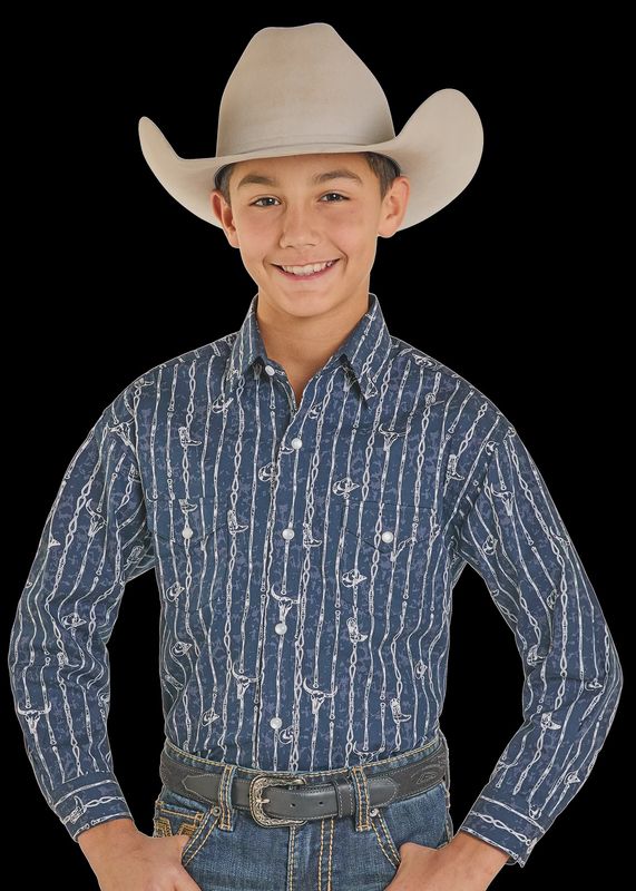 Panhandle Slim Boys' Rough Stock Barbwire Steer Long Sleeve Snap Shirt