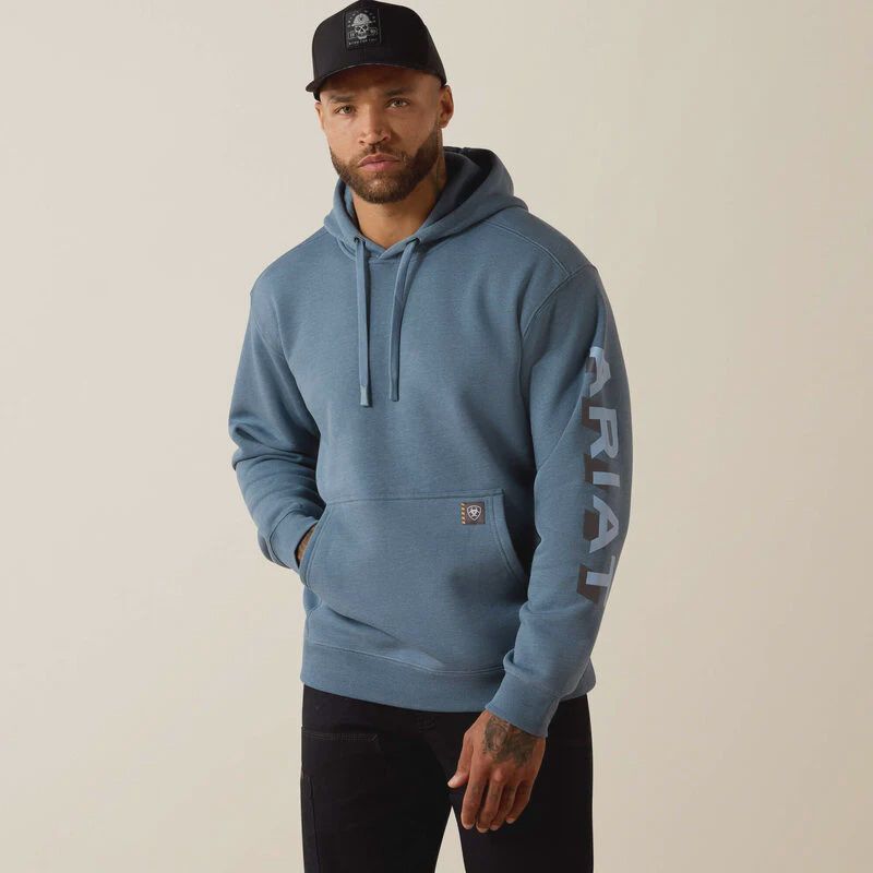 Ariat Men's Rebar Lightweight Logo Hoodie - Dusty Blue