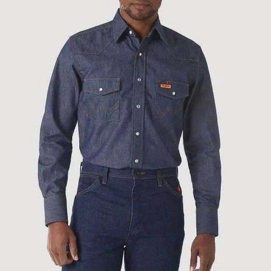 Wrangler Work Men's Flame Resistant Denim Snap Shirt