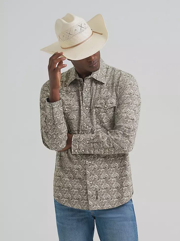 Wrangler Retro® Mens Premium Long Sleeve Western Snap Printed Shirt
