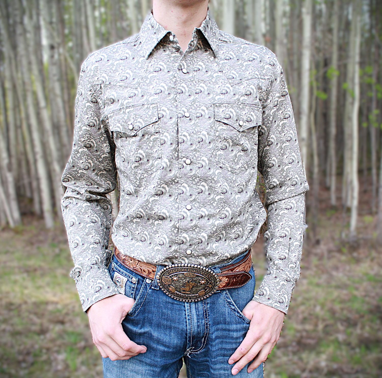 Wrangler Retro® Mens Premium Long Sleeve Western Snap Printed Shirt