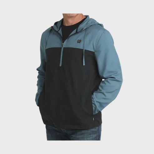 Cinch Men's Pullover Hoodie- Blk/Teal