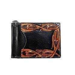 Nocona Mens Bifold Money Clip Wallet Tooled Scrolling Black