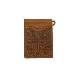 Nocona Mens Bifold Money Clip Style Wallet Cross Scrolls Embossed Medium Brown