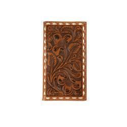 Nocona Mens Rodeo Style Wallet Buck Lace Floral Embossed Tan