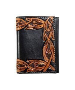 Nocona Mens Trifold Wallet Tooled Scrolling Black
