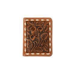 Nocona Mens Bifold Flip Style Wallet Buck Lace Floral Embossed Tan