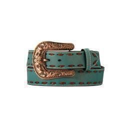 Angel Ranch Ladies Belt 1 1/2" Chocolate Buck Lace Turquoise