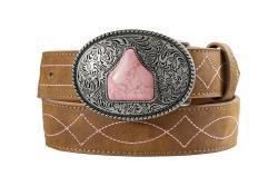 Angel Ranch Girls Belt 1 1/4 Light Pink Boot Stitch Brown
