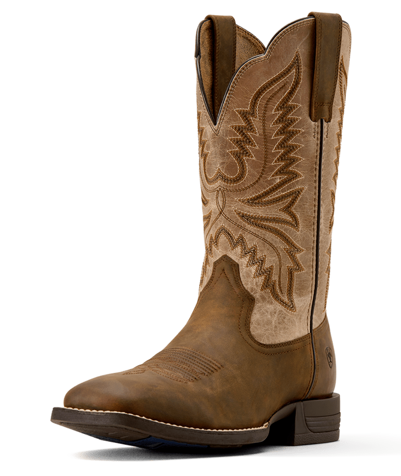 Ariat Mens Brush Creek Wide Square Toe Cowboy Boot - Aged Tan/Smokey Taupe
