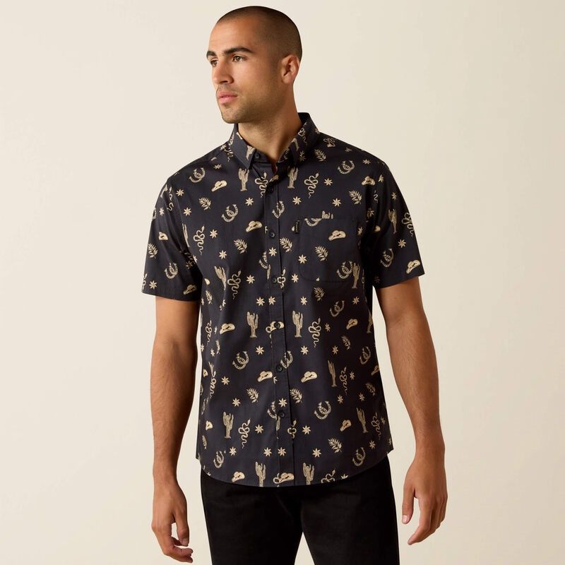 Ariat Mathais Modern Fit Shirt-BLACK WESTERN TOSS PRINT