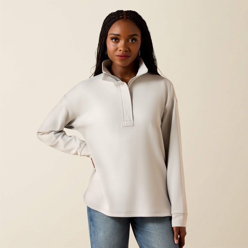 Ariat Women's Breeze Logo 1/2 Zip Sweatshirt- Quiet Grey