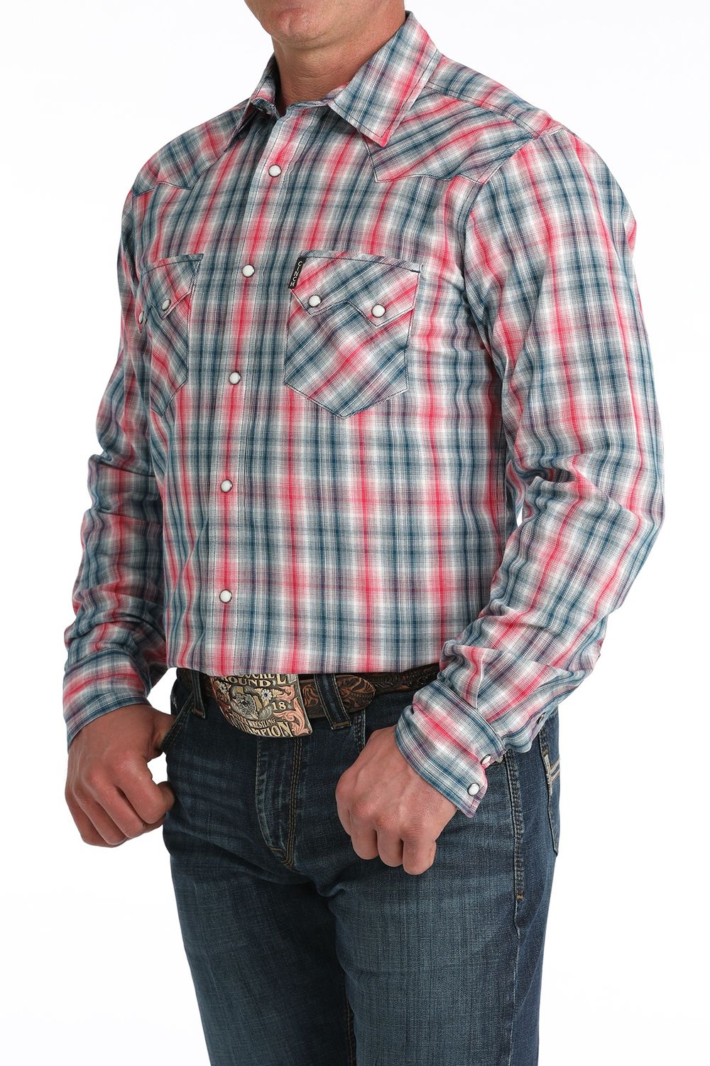 Cinch Men's Modern Fit Long Sleeve - Pink/Blue Plaid
