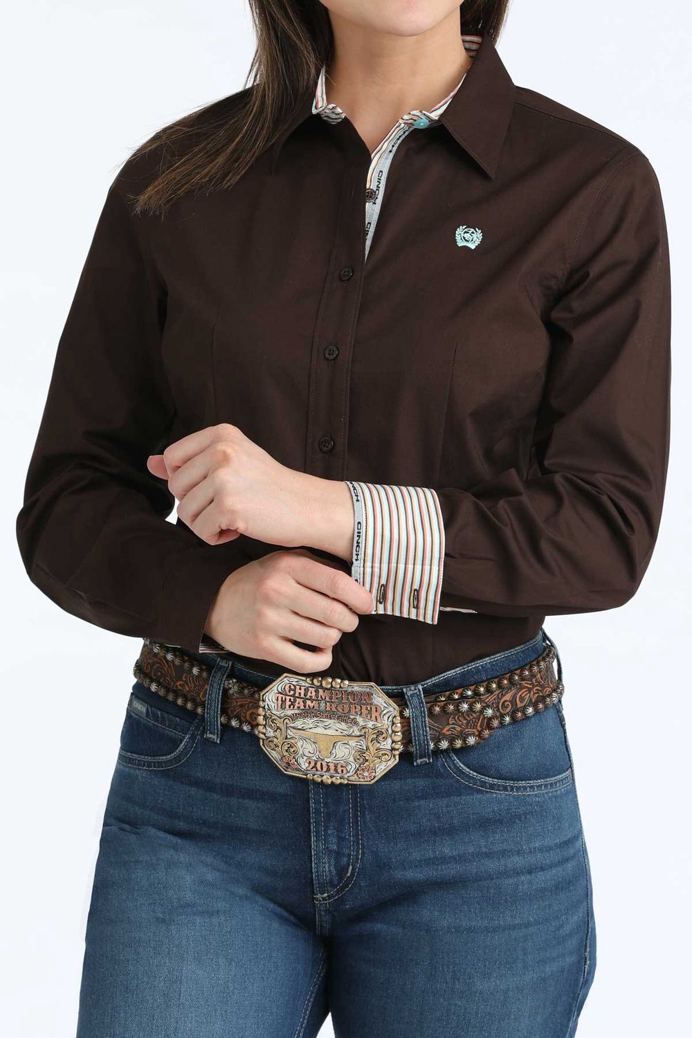 Cinch Women's Long Sleeve Button Up - Chocolate Brown