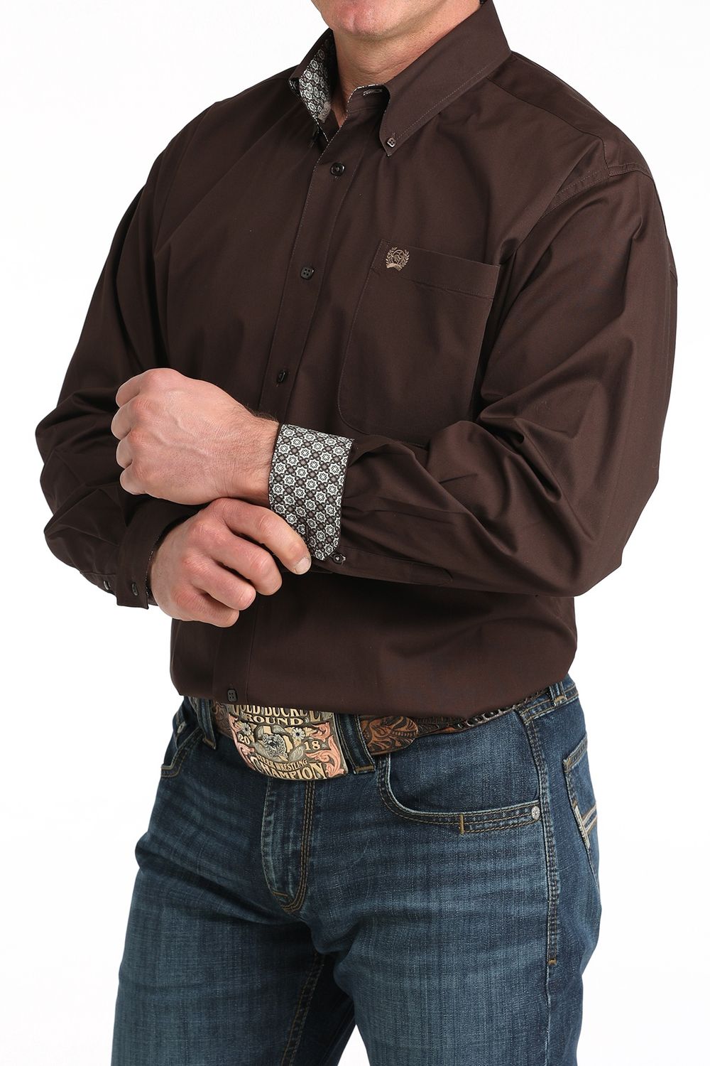 Cinch Men's Classic Fit Long Sleeve Button Up - Chocolate Brown
