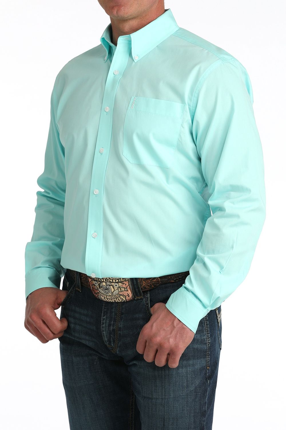Cinch Men's Modern Fit Long Sleeve Button Up - Aquamarine