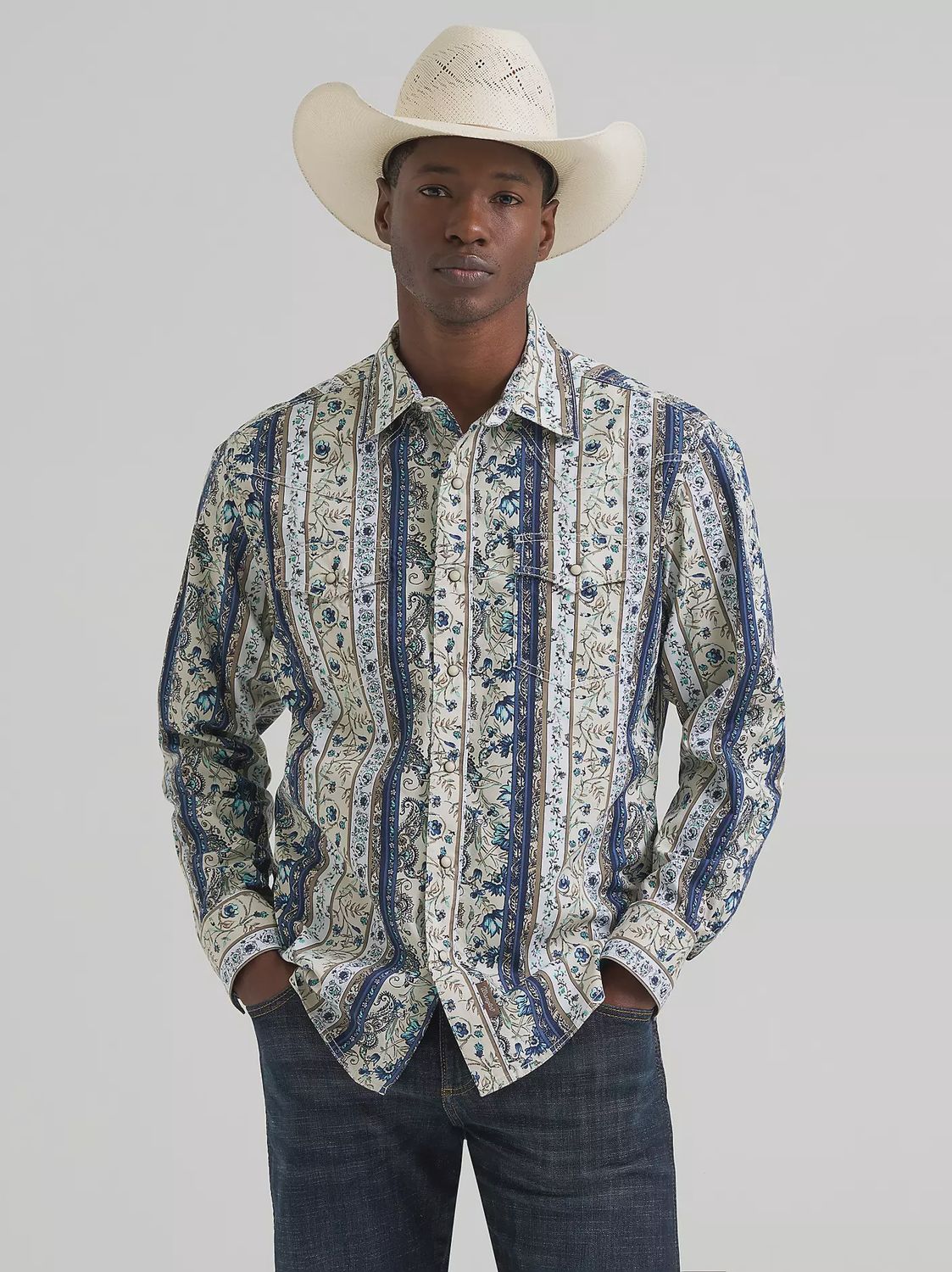 Wrangler Retro® Premium Western Snap Printed Shirt - Striped Paisley