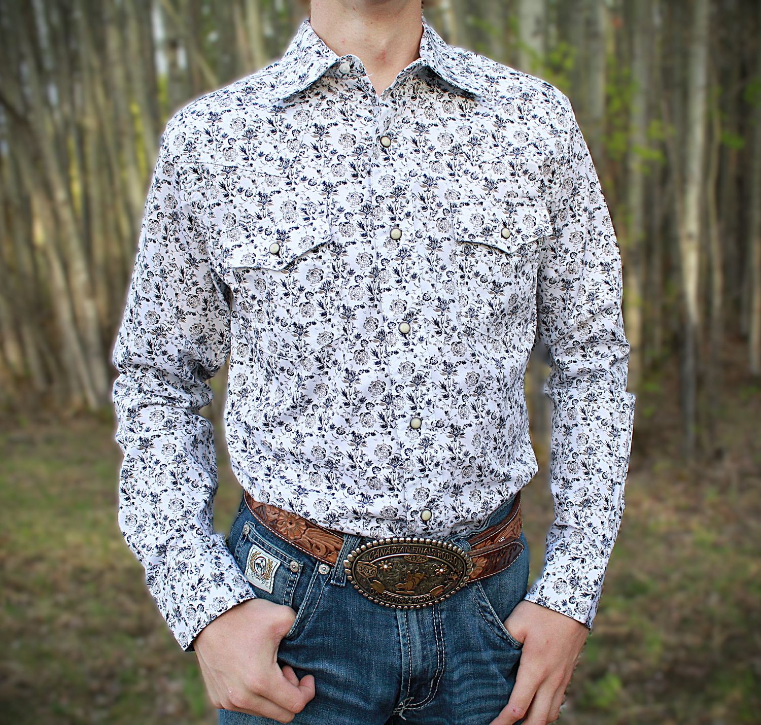 Men's Wrangler Retro® Premium Long Sleeve Western Snap Printed Shirt - Navy Flower