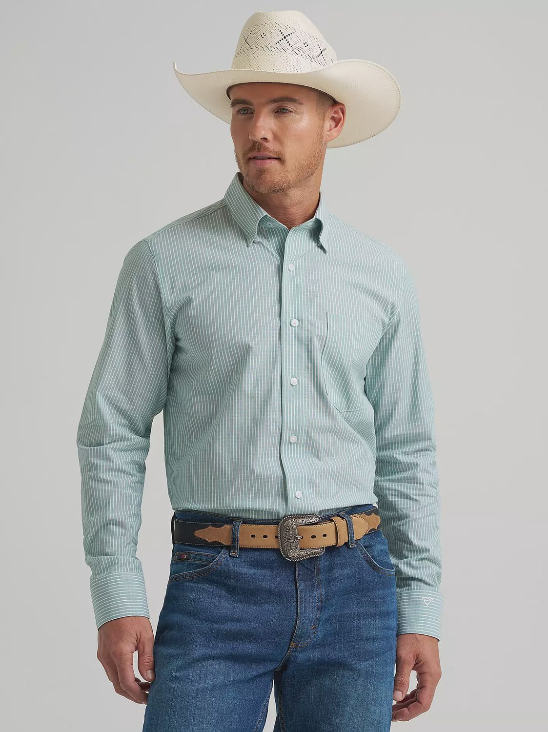 Men's Cody Johnson One Pocket Button Down Shirt - Moss Stripe