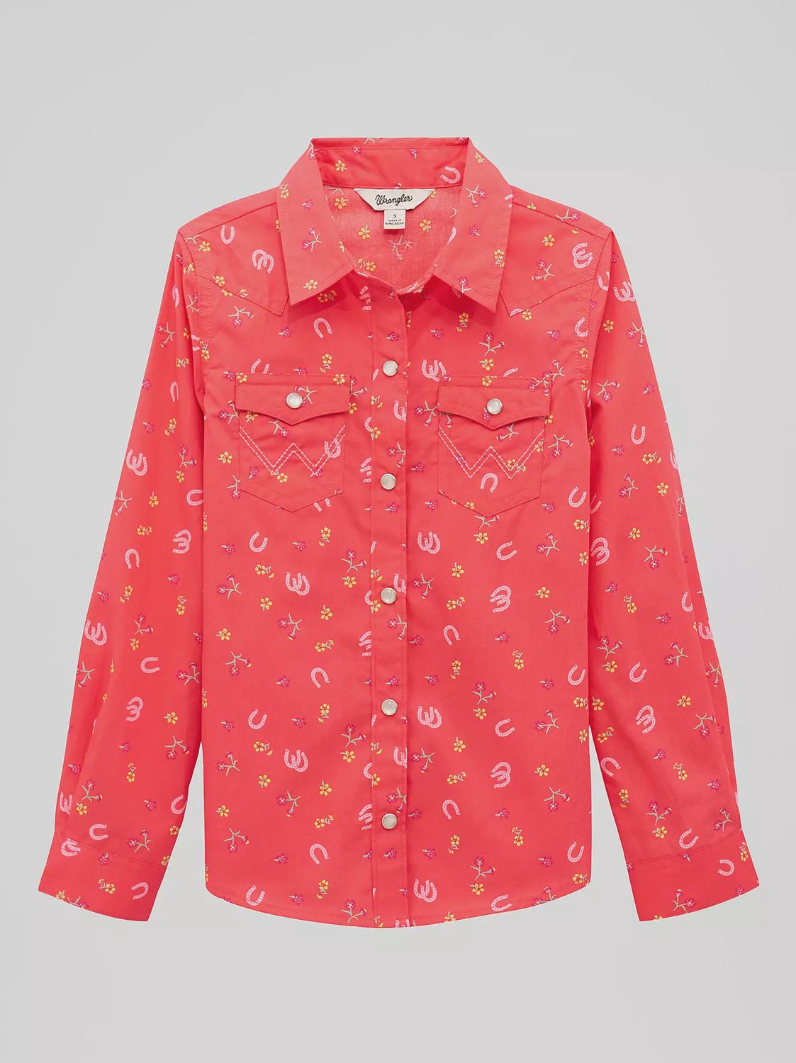 Wrangler Girl's Pink Floral Western Snap Shirt