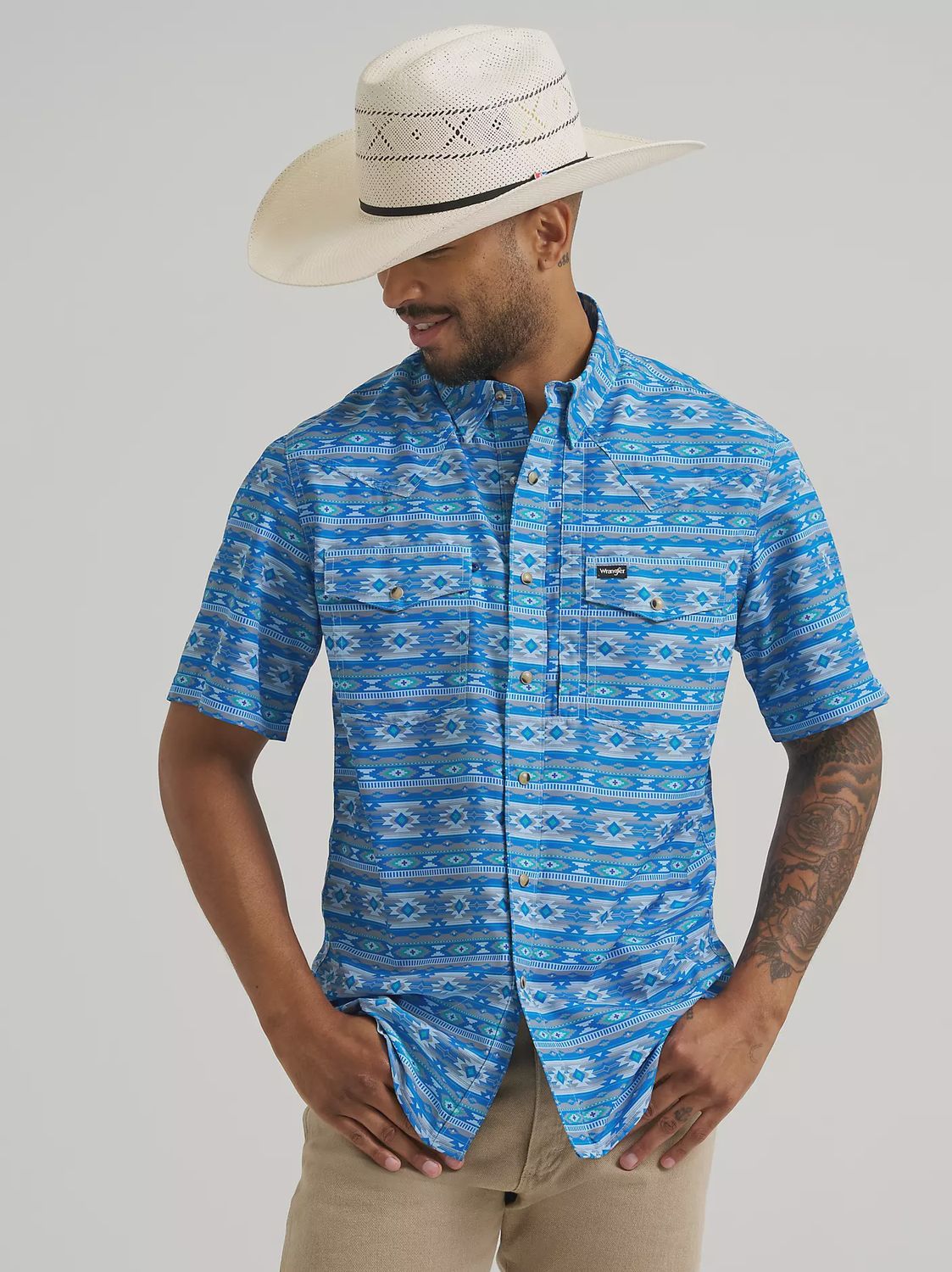 Wrangler All Terrain Gear Men's Print Performance Shirt - Cerulean