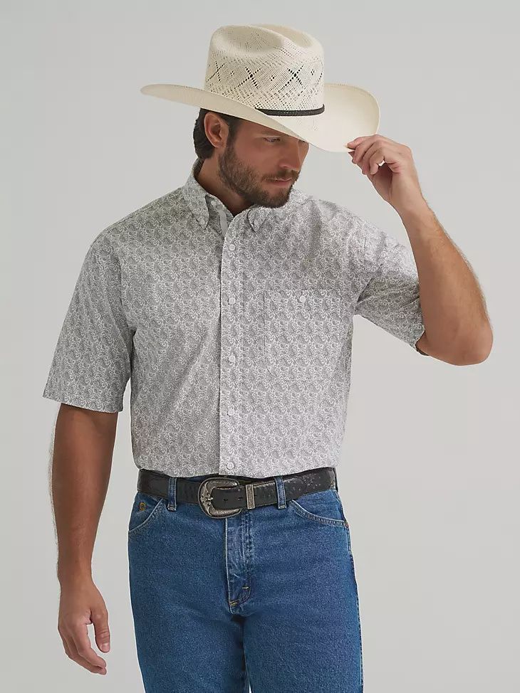 Wrangler® George Strait™ Short Sleeve One Pocket Button Down Shirt- Cloud Paisley