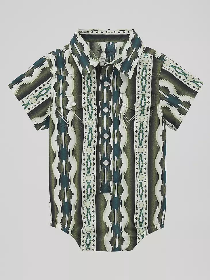 Wrangler Baby Boy Short Sleeve Checotah Bodysuit- Olivine