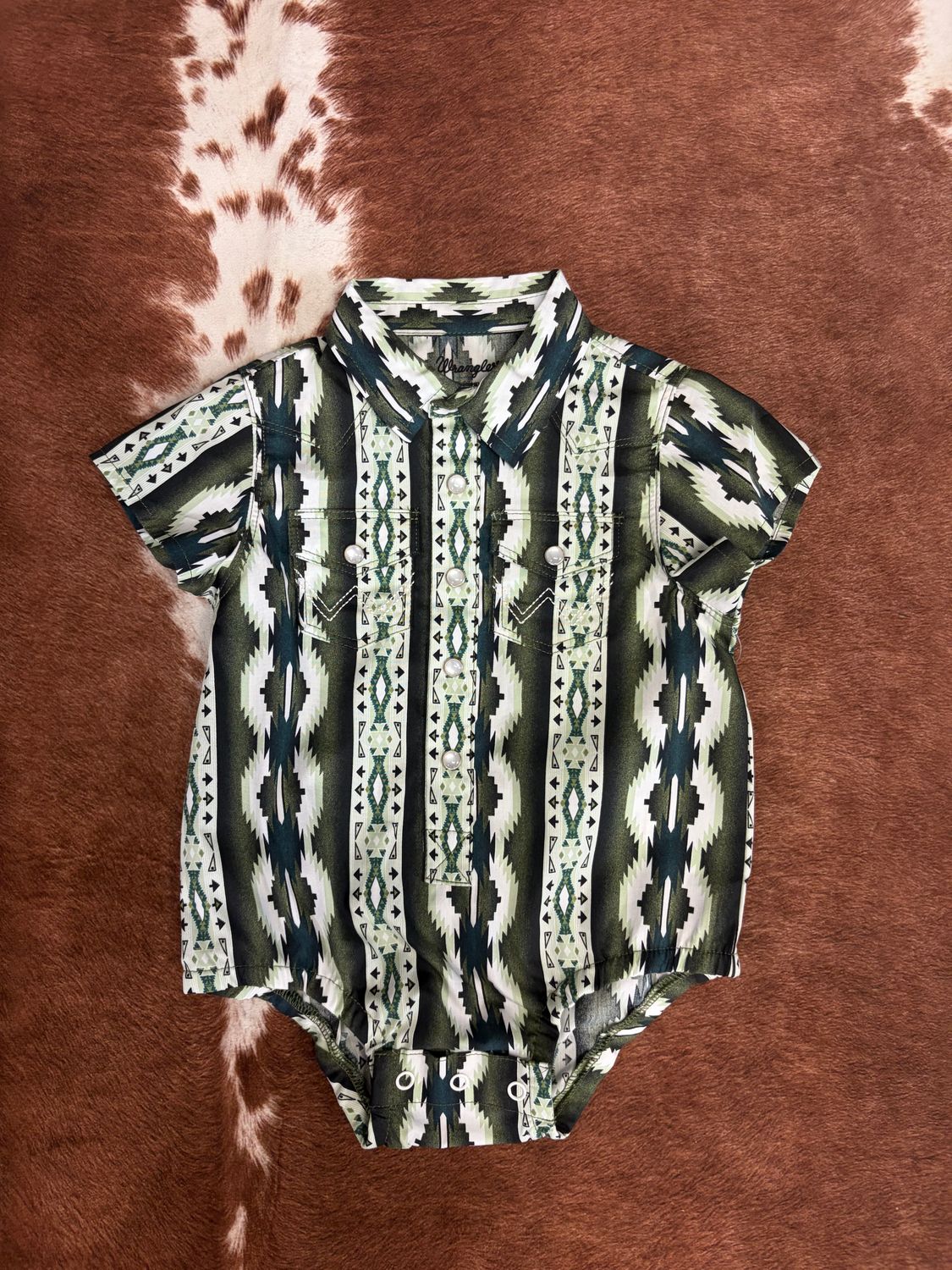 Wrangler Baby Boy Short Sleeve Checotah Bodysuit- Olivine