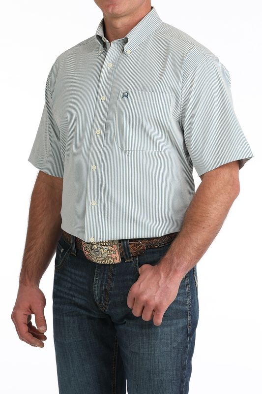 Cinch Men's ArenaFlex Short Sleeve Button Up - Blue Stripes