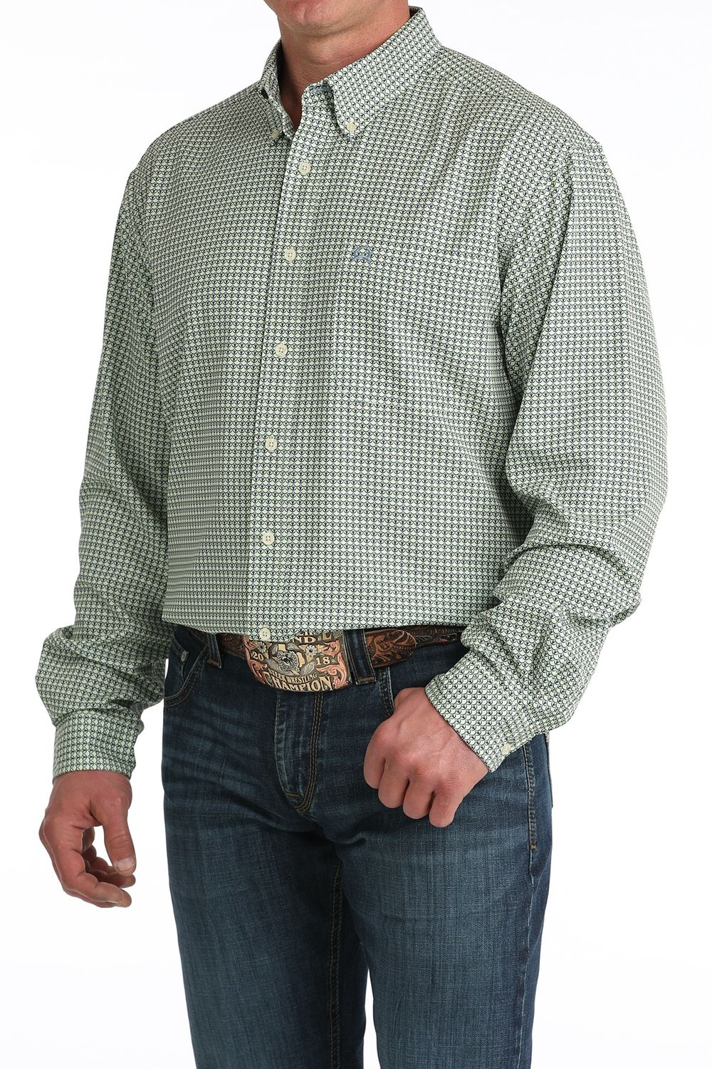 CINCH MENS L/S PRINT ARENA FLEX - GREEN