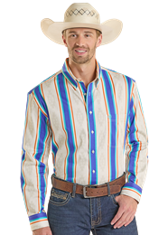 Rock &amp; Roll Striped Long Sleeve Button Up Brush Popper - Multi Colored